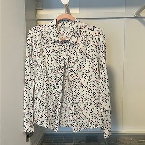 Damart Geometric Print Blouse US 6 Long Sleeve Viscose Button Front